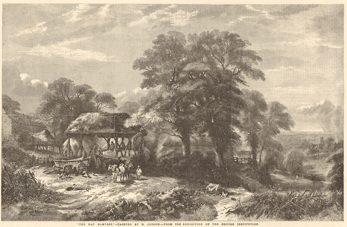The Hay Harvest - by H. Jutsum. Farming. Fine Arts 1858 old antique print